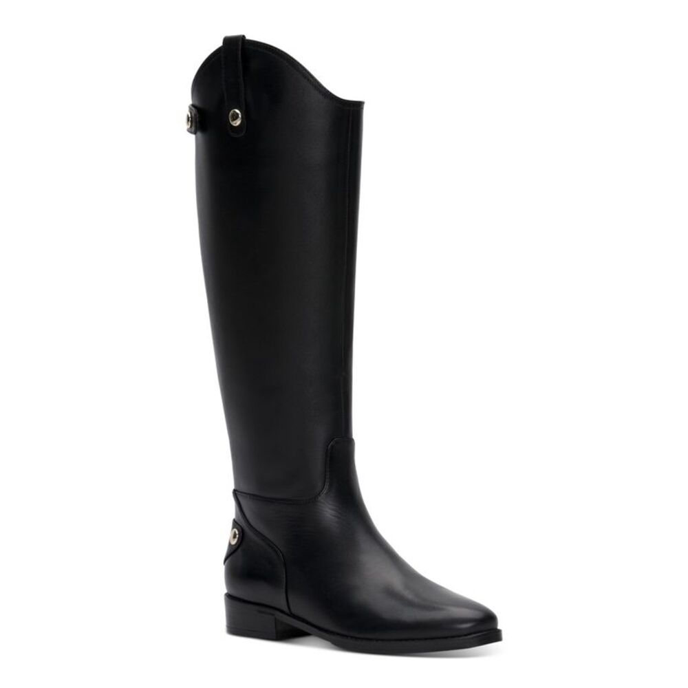 INC Womens Black Pull Tabs Snap Aleah Toe Stacked Heel Leather Riding Boot 5.5 M
